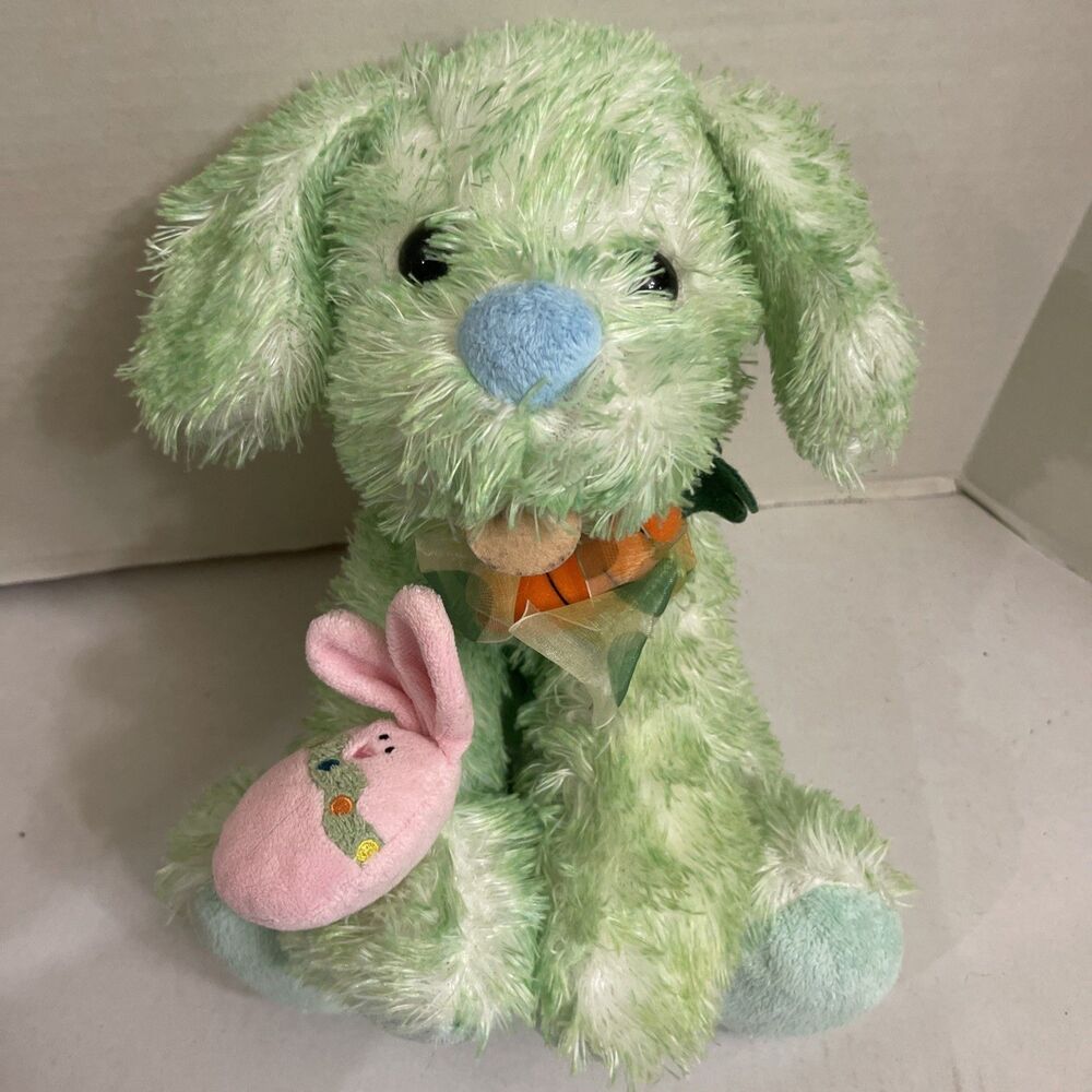 Walmart Green Tie-Dye Puppy Dig Plush Blue Nose Pink Bunny Carrot Easter